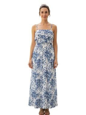 Japna Blue and White Floral Maxi Dress Size L